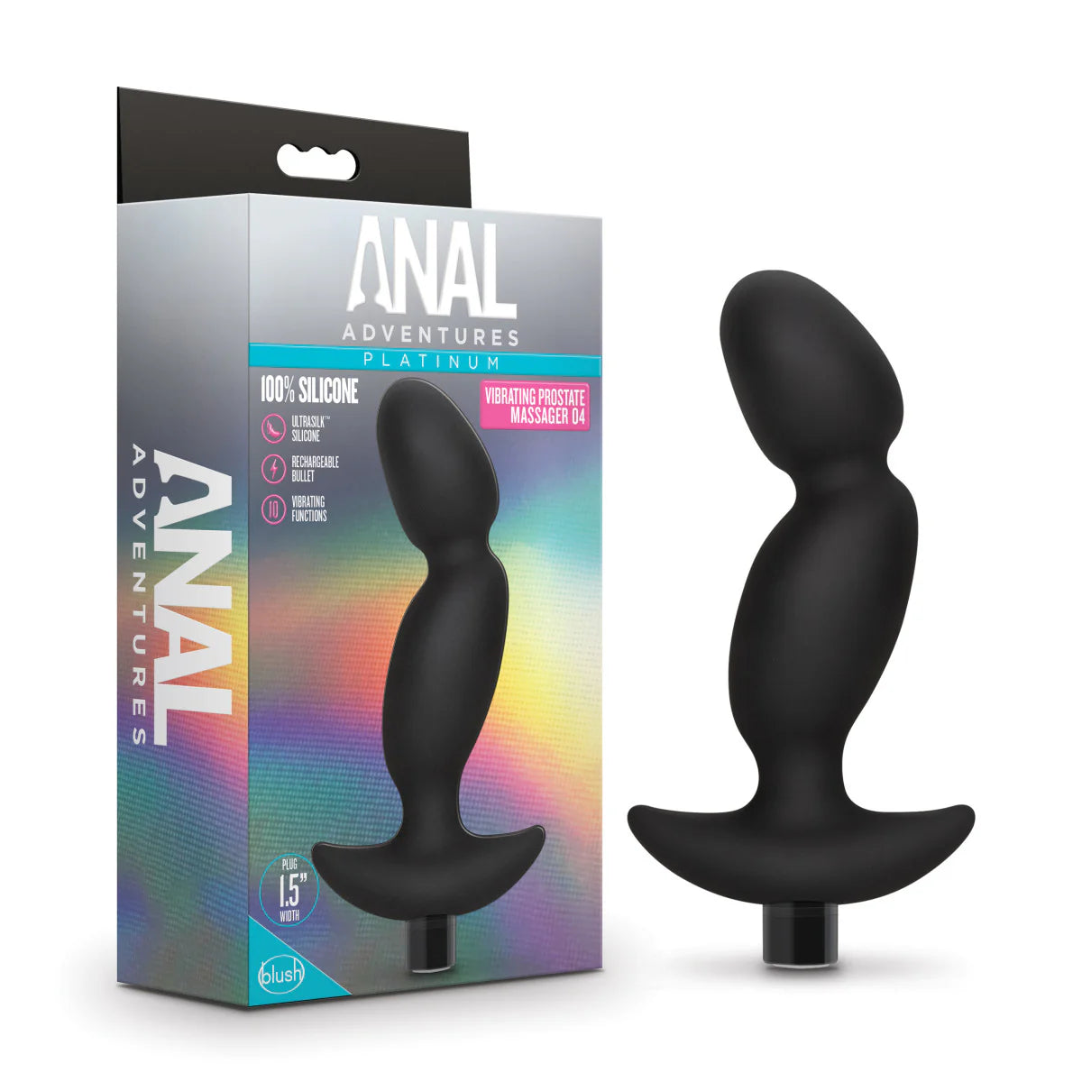 Anal Adventures Platinum By Blush® | Prostate Massager 04 Black 6.5-Inch Vibrating Rechargeable Anal Plug
