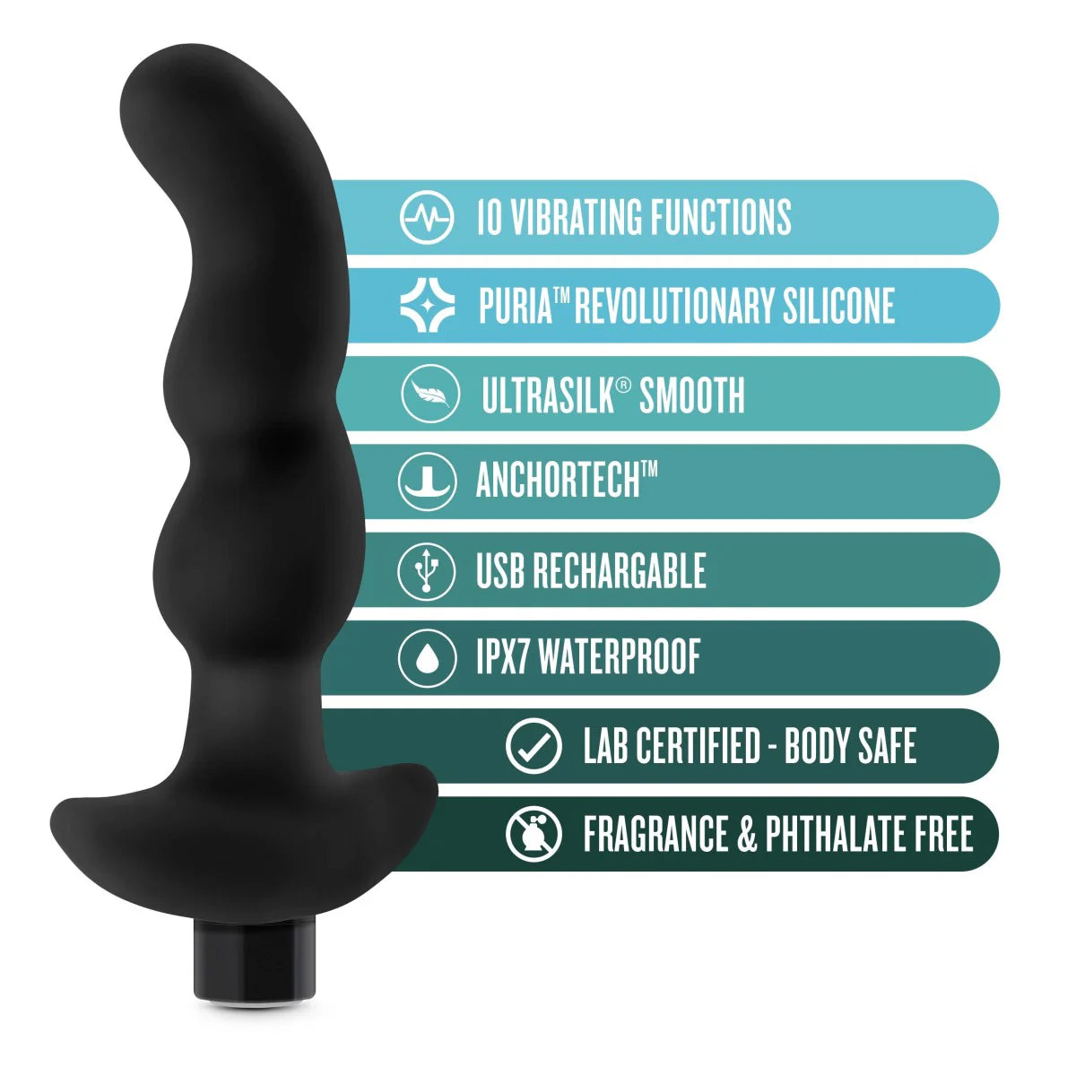 Anal Adventures Platinum By Blush® | Prostate Massager 03 Black 6-Inch Vibrating Rechargeable Anal Plug