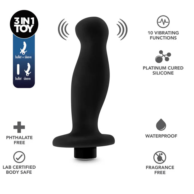 Anal Adventures Platinum By Blush® | Prostate Massager 02 Curved Black 4.25-Inch Vibrating Rechargeable Anal Plug