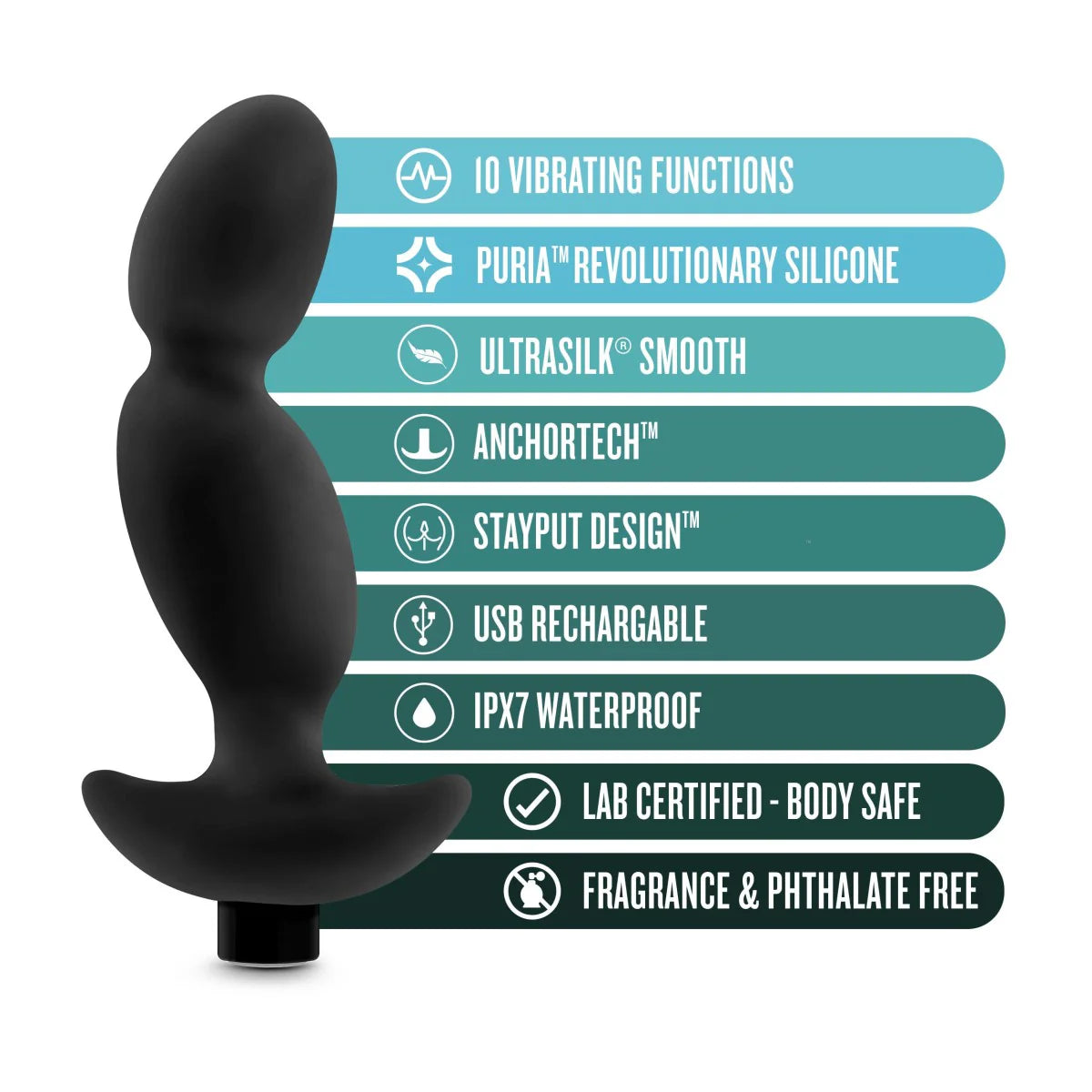 Anal Adventures Platinum By Blush® | Prostate Massager 04 Black 6.5-Inch Vibrating Rechargeable Anal Plug