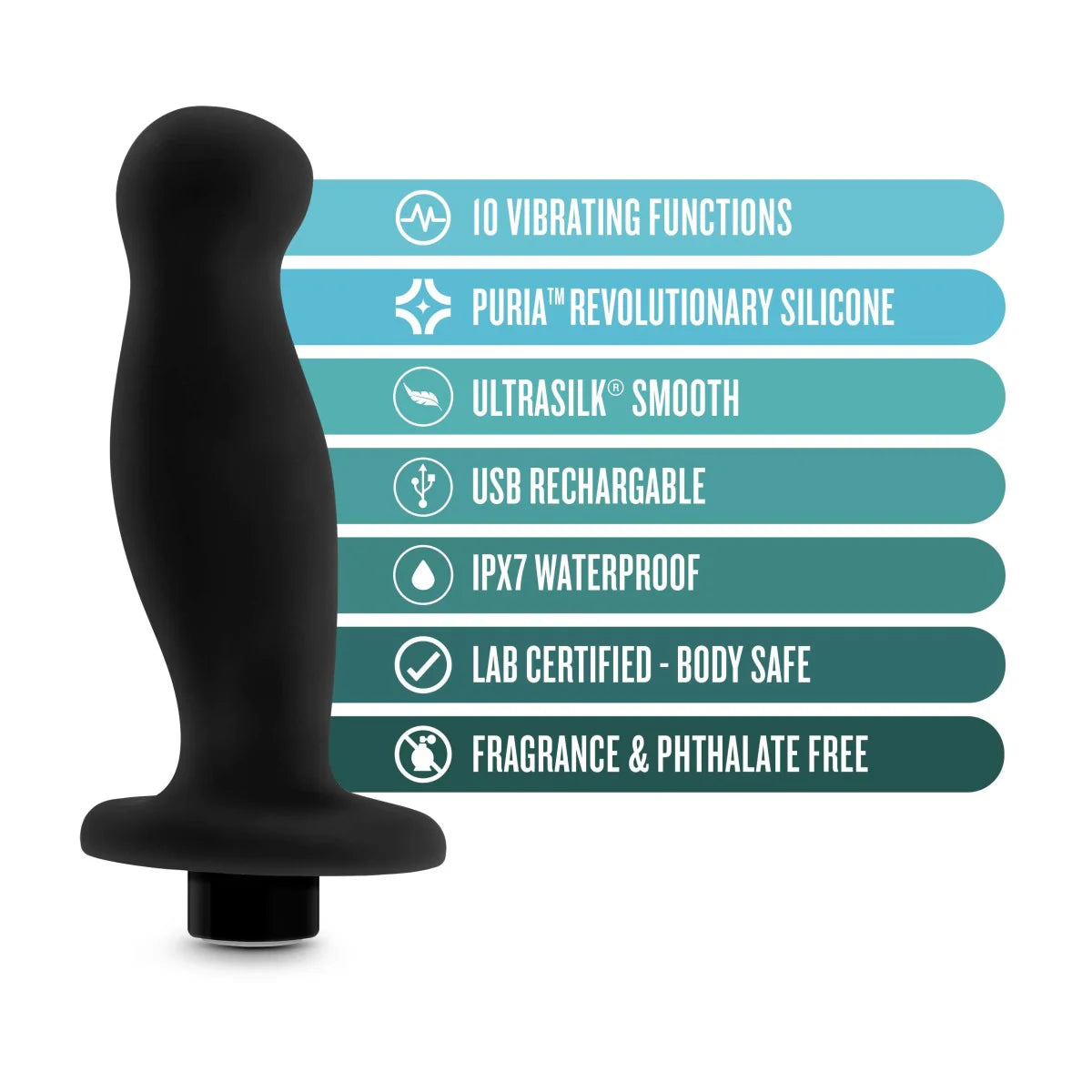 Anal Adventures Platinum By Blush® | Prostate Massager 02 Curved Black 4.25-Inch Vibrating Rechargeable Anal Plug