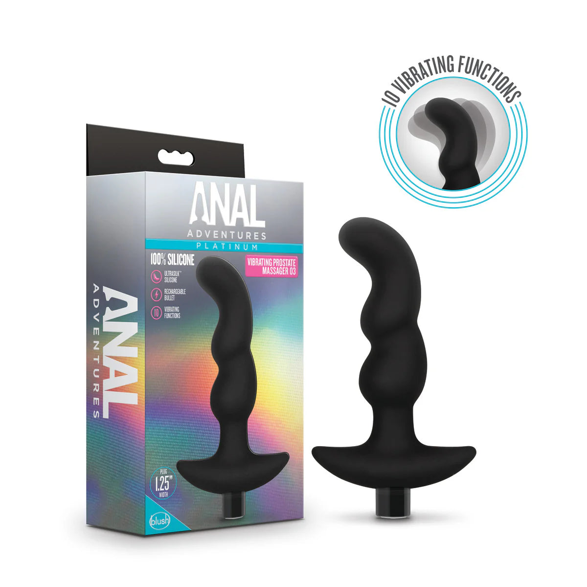 Anal Adventures Platinum By Blush® | Prostate Massager 03 Black 6-Inch Vibrating Rechargeable Anal Plug